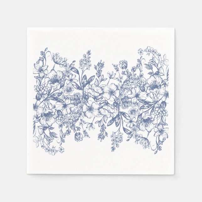 Blue Chinoiserie Vintage Floral Wedding Dessert Napkin (Front)