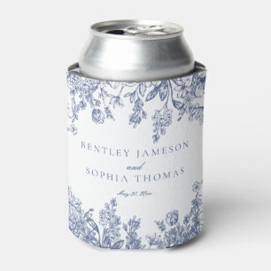 Blue Chinoiserie Vintage Floral Wedding Favors Can Cooler