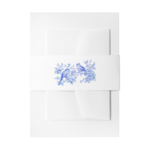 Blue Chinoiserie Vintage Love Birds Wedding Invitation Belly Band