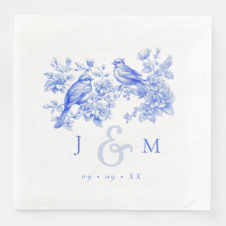 Blue Chinoiserie Vintage Love Birds Wedding Napkin
