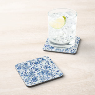 Blue Chinoiserie Watercolor Floral Botanical Coaster