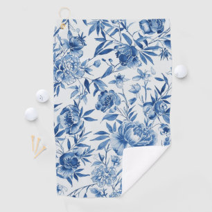 Blue Chinoiserie Watercolor Floral Botanical Golf Towel