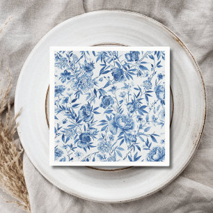 Blue Chinoiserie Watercolor Floral Botanical Napkin