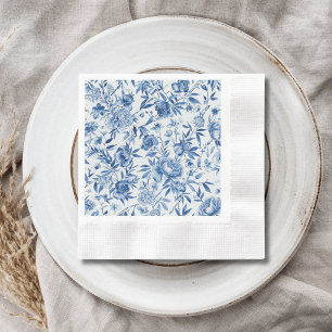 Blue Chinoiserie Watercolor Floral Botanical Napkin
