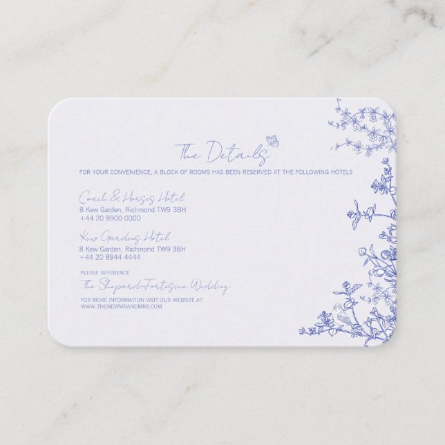 Blue Chinoiserie Wedding Details Enclosure Card (Front)