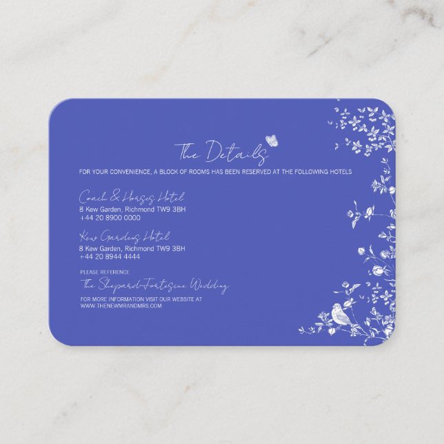 Blue Chinoiserie Wedding Details Enclosure Card (Front)