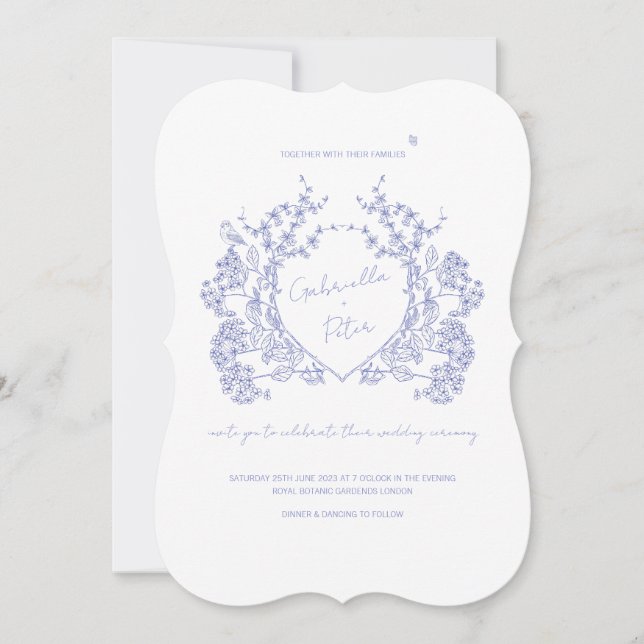 Blue Chinoiserie Wedding Invitation (Front)
