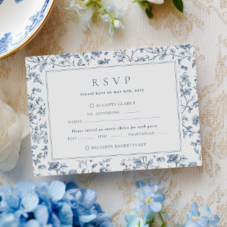 Blue Chinoiserie Wedding RSVP Card