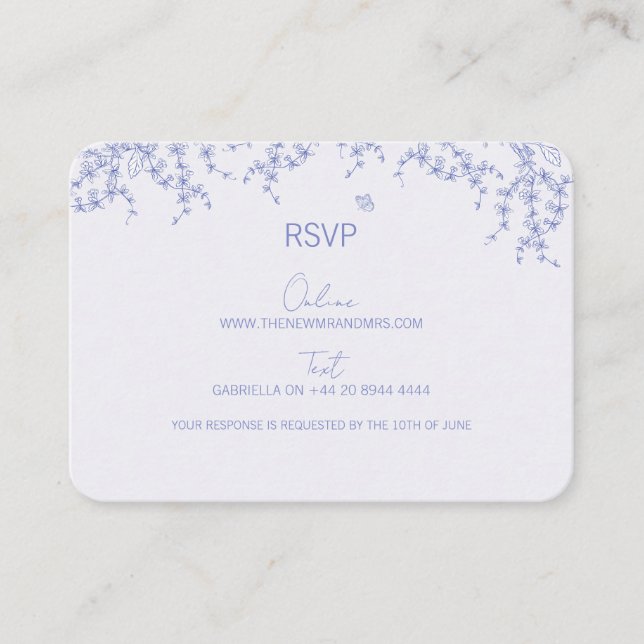 Blue Chinoiserie Wedding RSVP Card (Front)