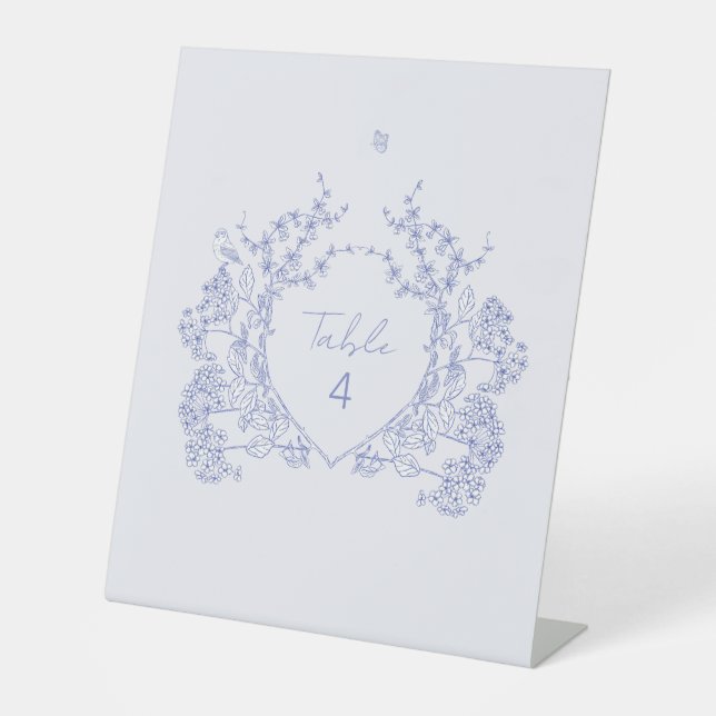 Blue Chinoiserie Wedding Table Number Pedestal Sig Pedestal Sign (Front)