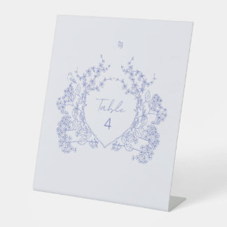 Blue Chinoiserie Wedding Table Number Pedestal Sig Sign