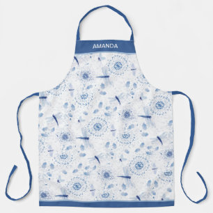 Blue Chinoisiere Dragonflies and Flowers Apron