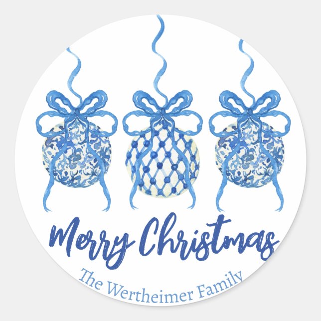 Blue Chinoserie Ornament Gift Sticker (Front)