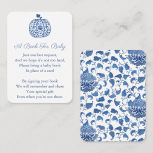 Blue Chinoserie Pumpkin Bring Book For Baby Shower Enclosure Card