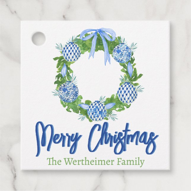Blue Chinoserie Wreath Gift Tags (Front)