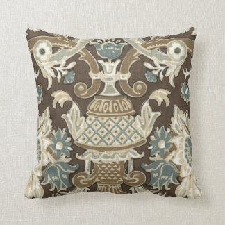 Blue,Choco Brown,Grey Floral Designed Thorw Pillow