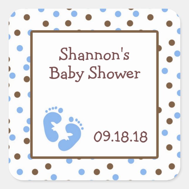 Blue & Chocolate Brown Baby Shower Favour with fee Square Sticker (Front)