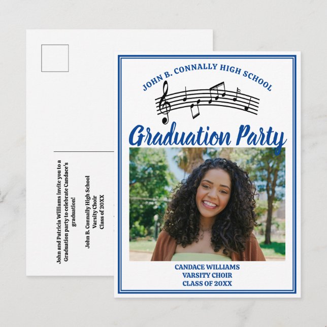 Blue Choir Photo High School Graduation Party Invitation Postcard (Front/Back)