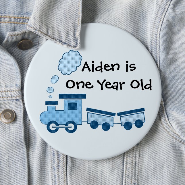 Blue Choo Choo Train Happy Birthday Button (In Situ)