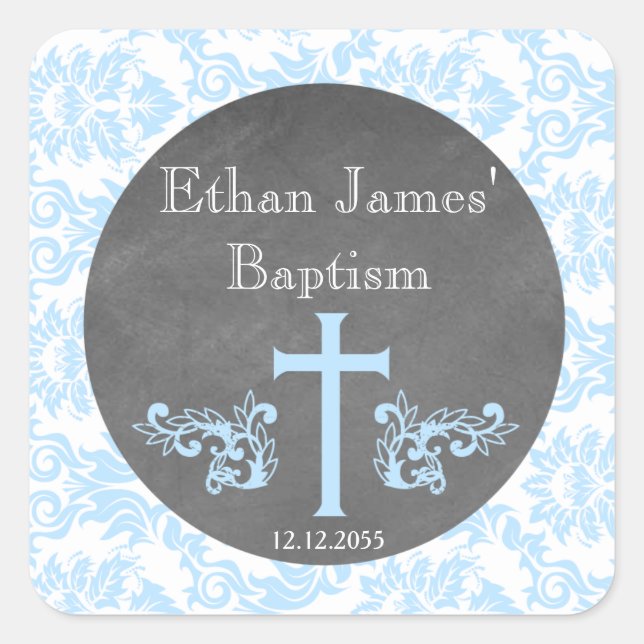 Blue Christening Baptism Favour Stickers Tags (Front)