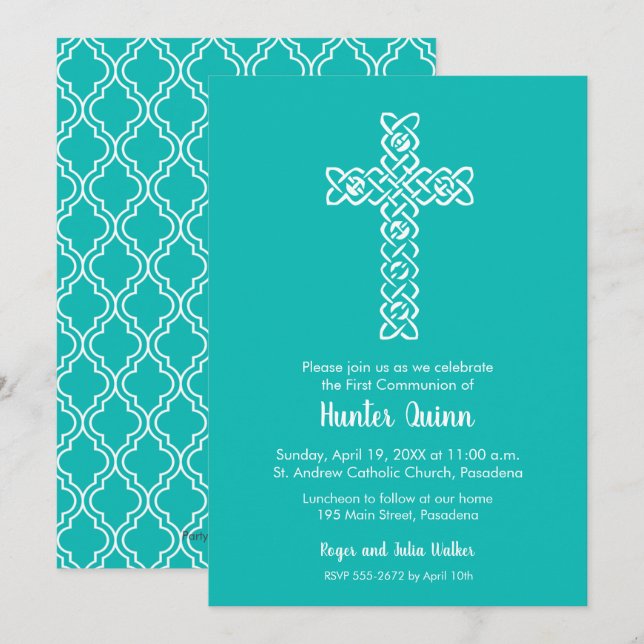Blue Christening Baptism Religious Invitation (Front/Back)