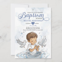 Blue Christening Dove Cute Boy Praying Baptism