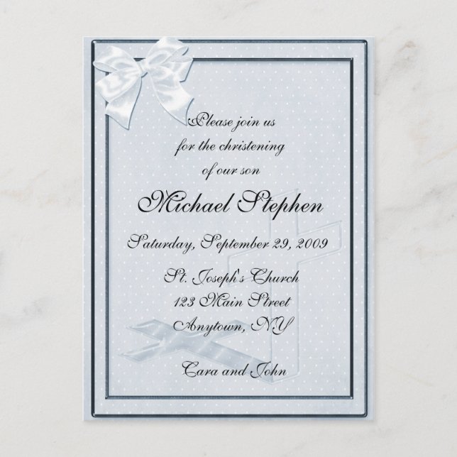 Blue Christening Invitation Postcard (Front)