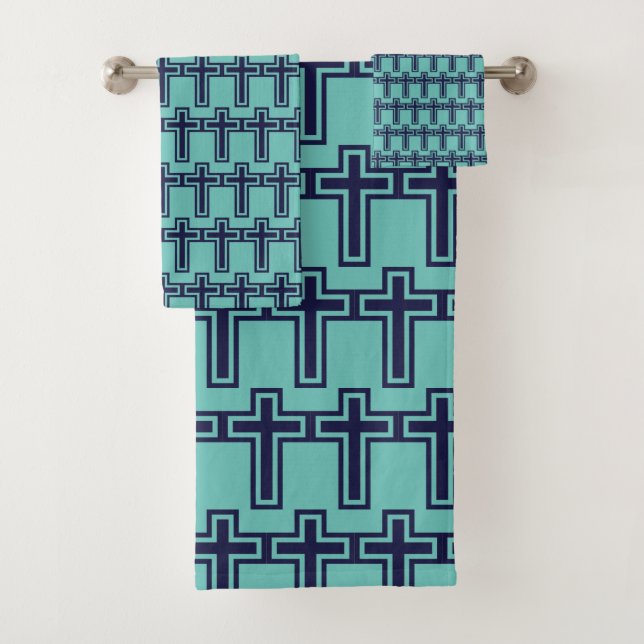 Blue Christian cross different variants Bath Towel Set (Insitu)