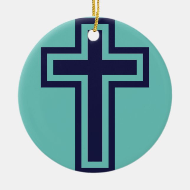 Blue Christian cross different variants Ceramic Tree Decoration (Front)