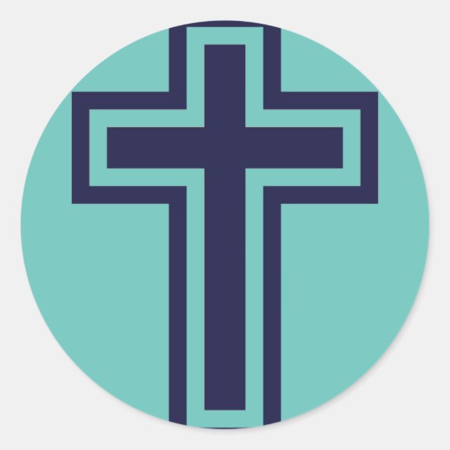 Blue Christian cross different variants Classic Round Sticker (Front)