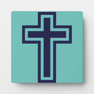 Blue Christian cross different variants Plaque