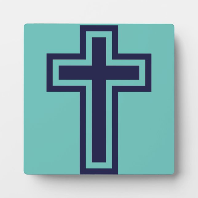 Blue Christian cross different variants Plaque (Front)