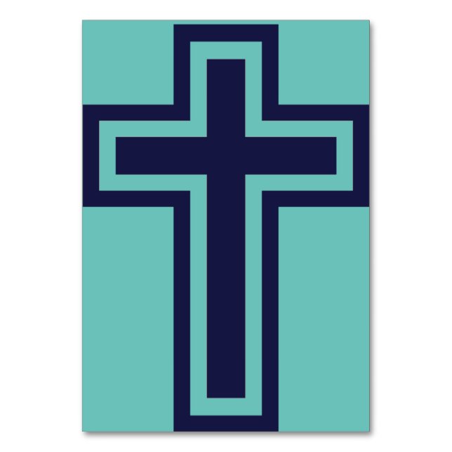 Blue Christian cross different variants Table Number (Front)