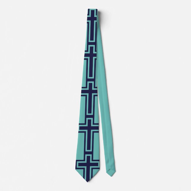 Blue Christian cross different variants Tie (Front)