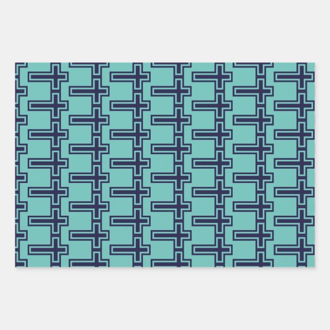 Blue Christian cross different variants Wrapping Paper Sheet (Front)