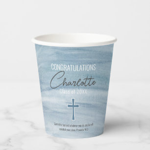 Blue Christian Cross Graduation Paper Cups