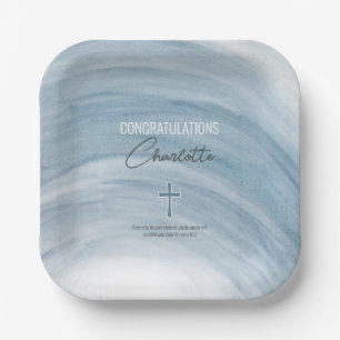 Blue Christian Cross Graduation Paper Plate