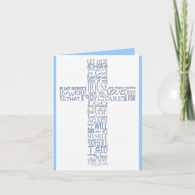 Blue Christian Cross John 14 Sympathy Thank You Card (Front)