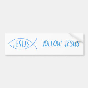 Blue Christian Fish   Follow Jesus Bumper Sticker