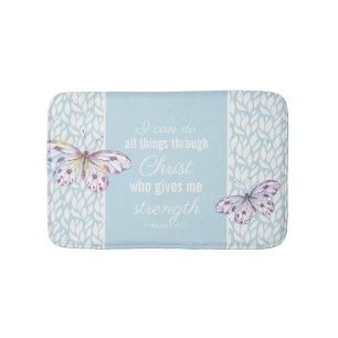 Blue Christian Philippians 4:13 Butterfly Bath Mat