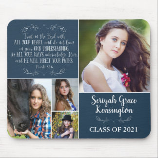 Blue Christian Verse Graduation 4 Photo Collage Mouse Mat