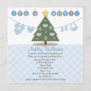 Blue Christmas Baby Shower Invitations