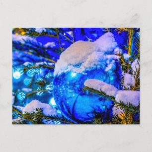 Blue Christmas Ball, Snow Postcard