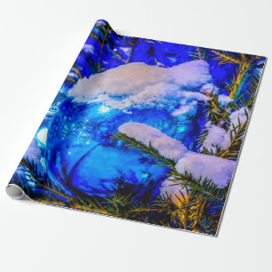 Blue Christmas Ball, Snow Wrapping Paper