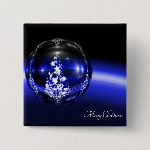 Blue christmas ball stars holidays 15 cm square badge