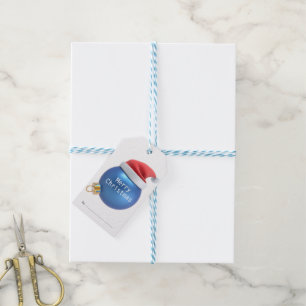 Blue Christmas Ball with Santa Hat Merry Christmas Gift Tags
