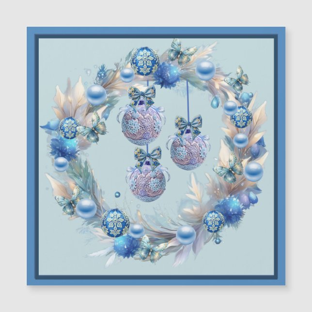 Blue Christmas Ball Wreath Magnetic Card (Front)