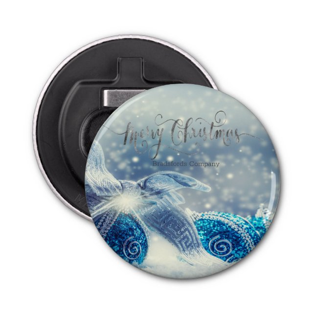 Blue Christmas Balls Bokeh   Bottle Opener (Front)