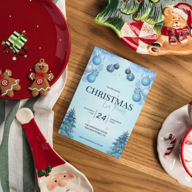 Blue Christmas Balls Christmas   Invitation (Creator Uploaded)
