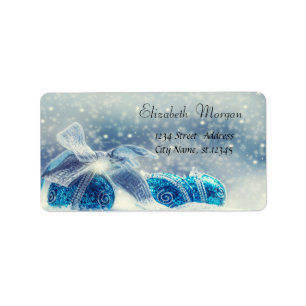 Blue Christmas Balls Holiday Label